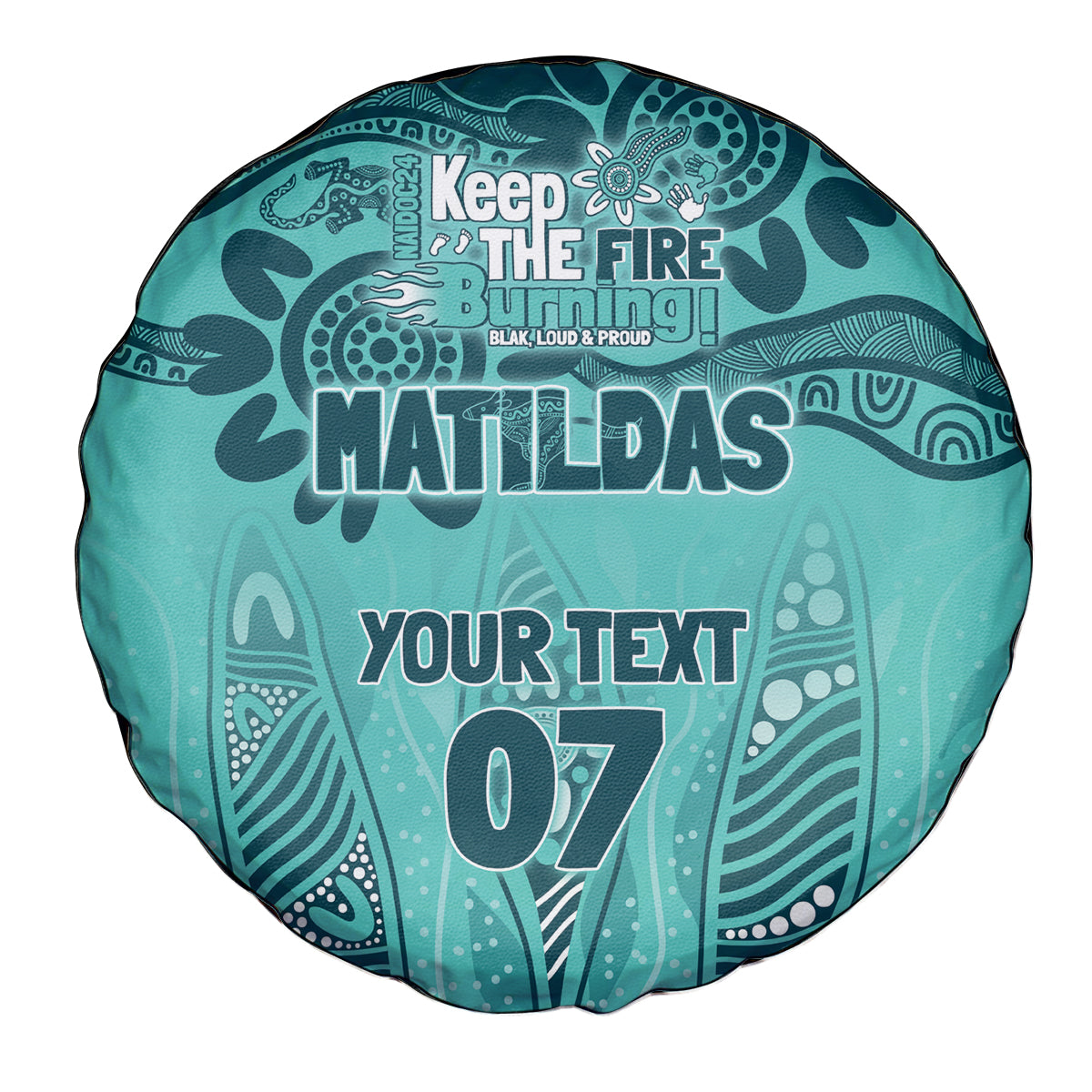 Australia Matildas Indigenous Spare Tire Cover NAIDOC 2024 Turquoise Color