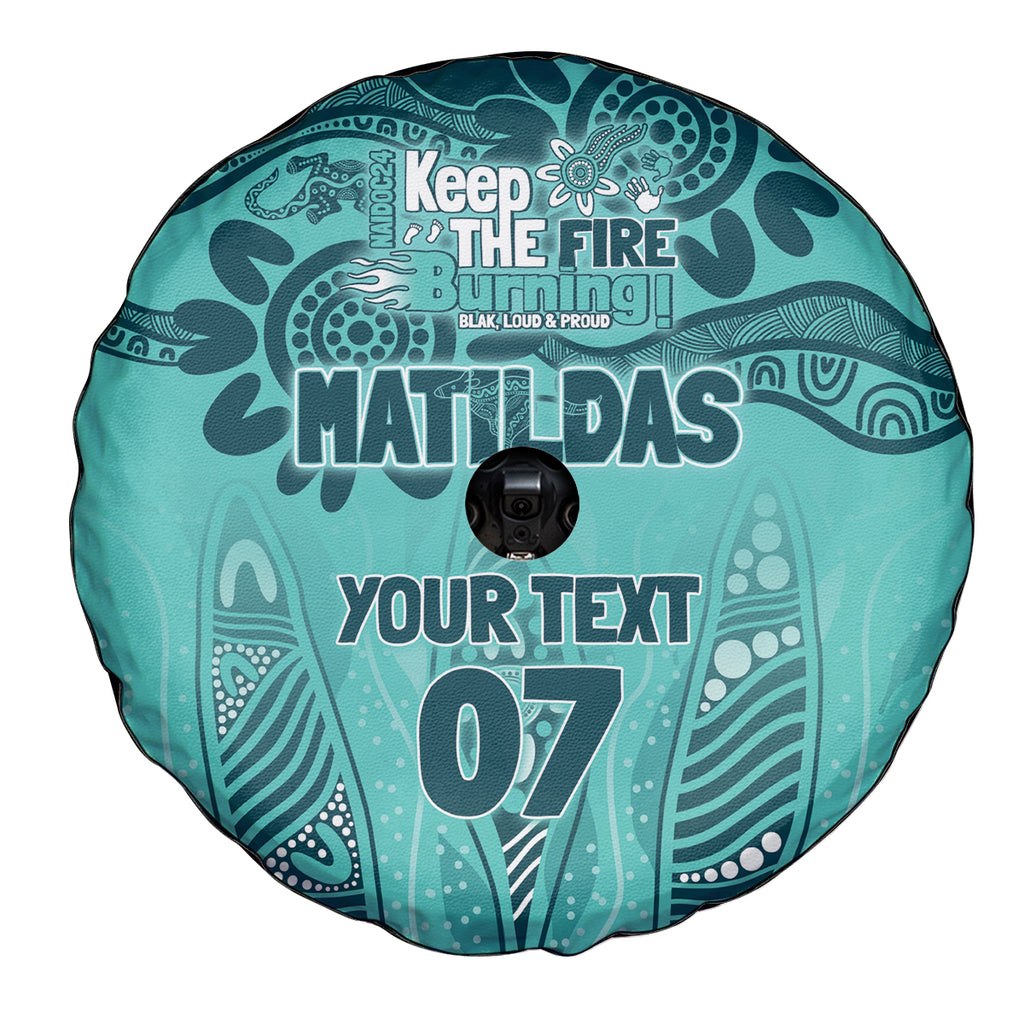Australia Matildas Indigenous Spare Tire Cover NAIDOC 2024 Turquoise Color
