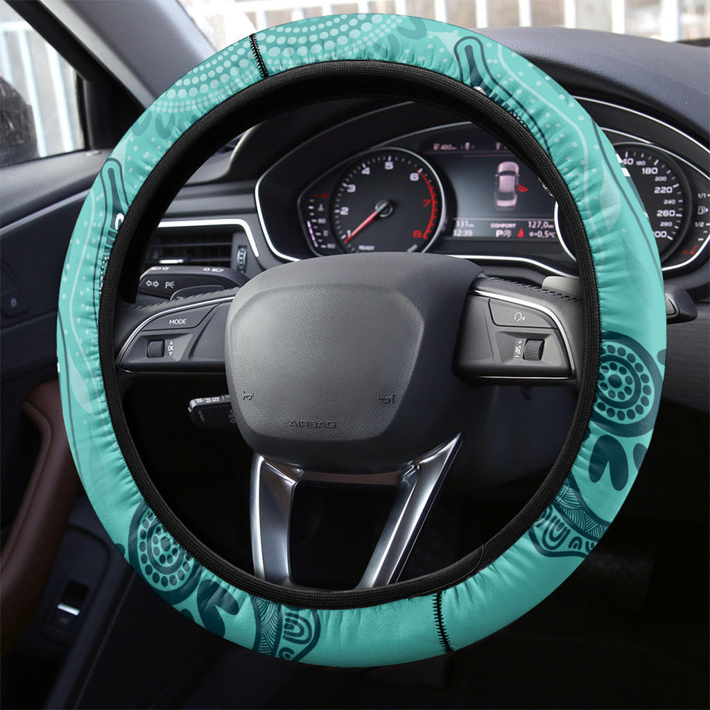 Australia Matildas Indigenous Steering Wheel Cover NAIDOC 2024 Turquoise Color