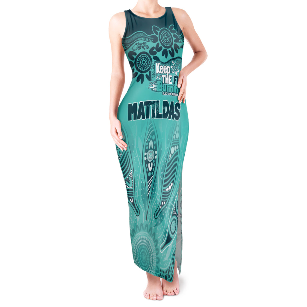 Australia Matildas Indigenous Tank Maxi Dress NAIDOC 2024 Turquoise Color