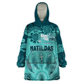 Australia Matildas Indigenous Wearable Blanket Hoodie NAIDOC 2024 Turquoise Color