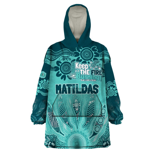 Australia Matildas Indigenous Wearable Blanket Hoodie NAIDOC 2024 Turquoise Color
