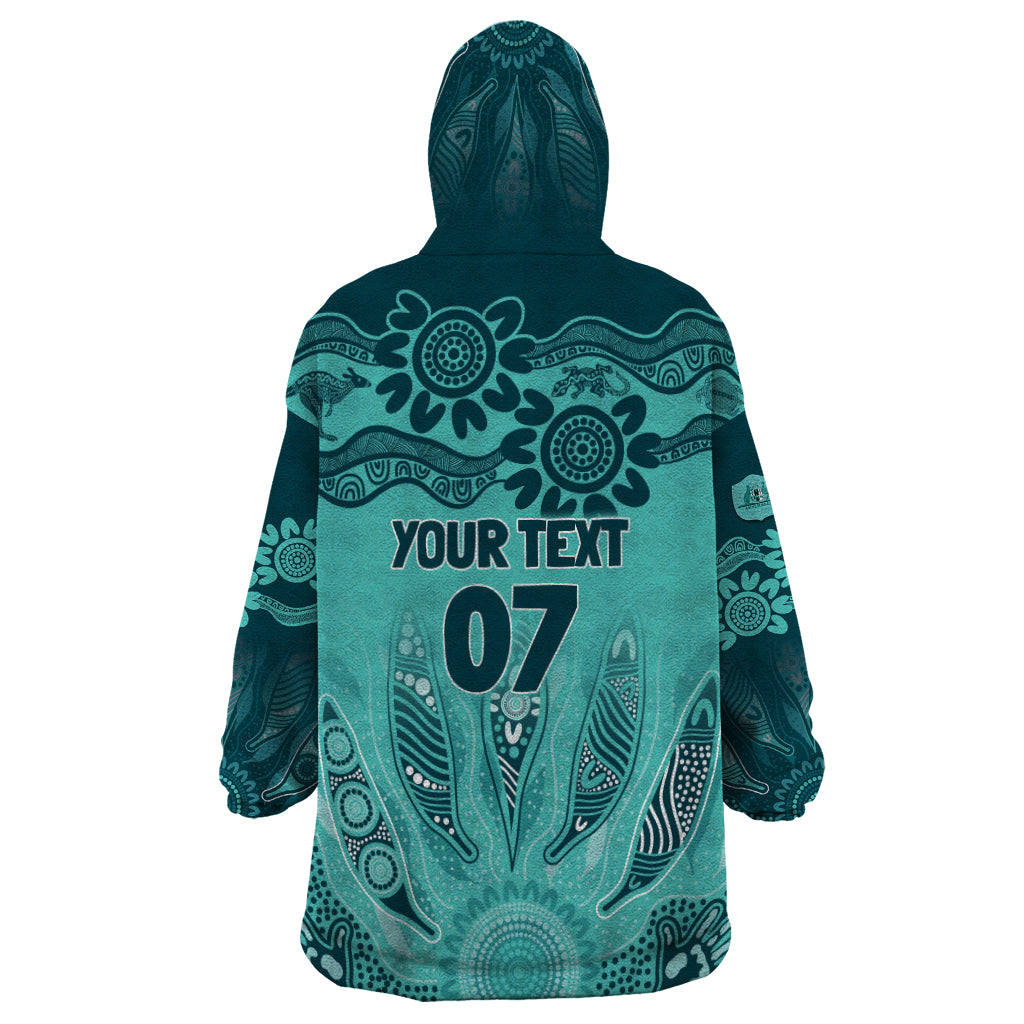 Australia Matildas Indigenous Wearable Blanket Hoodie NAIDOC 2024 Turquoise Color