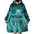 Australia Matildas Indigenous Wearable Blanket Hoodie NAIDOC 2024 Turquoise Color