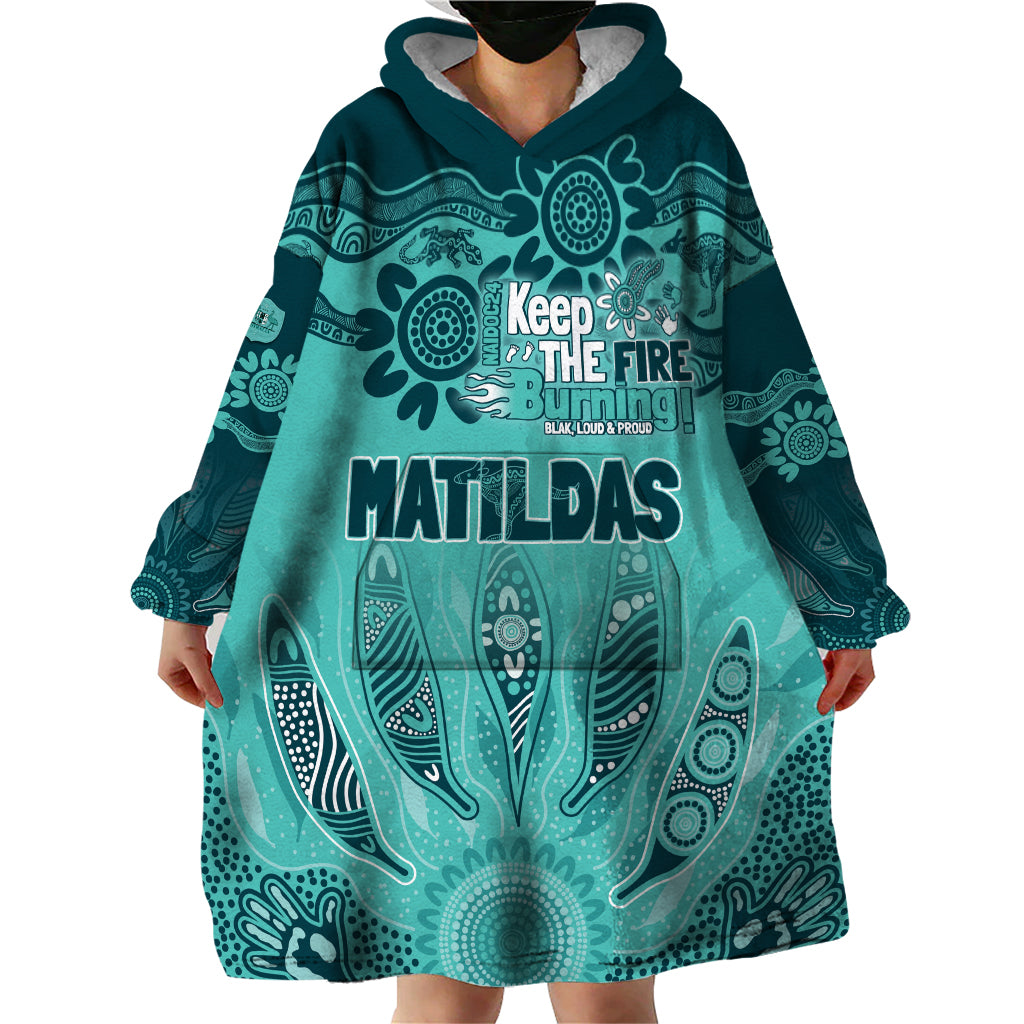 Australia Matildas Indigenous Wearable Blanket Hoodie NAIDOC 2024 Turquoise Color