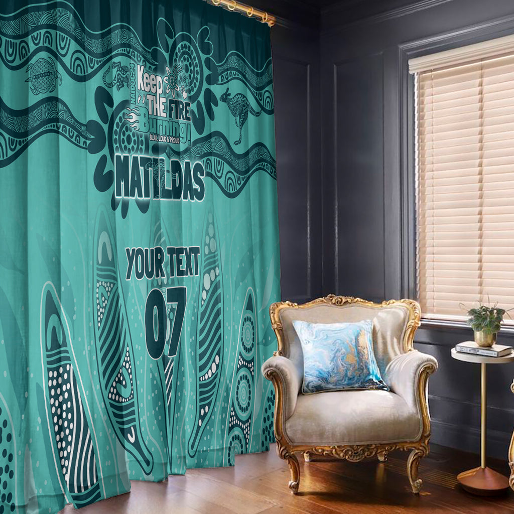 Australia Matildas Indigenous Window Curtain NAIDOC 2024 Turquoise Color