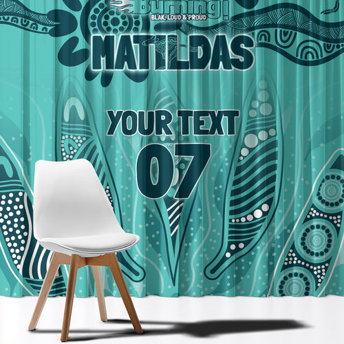 Australia Matildas Indigenous Window Curtain NAIDOC 2024 Turquoise Color