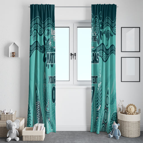 Australia Matildas Indigenous Window Curtain NAIDOC 2024 Turquoise Color