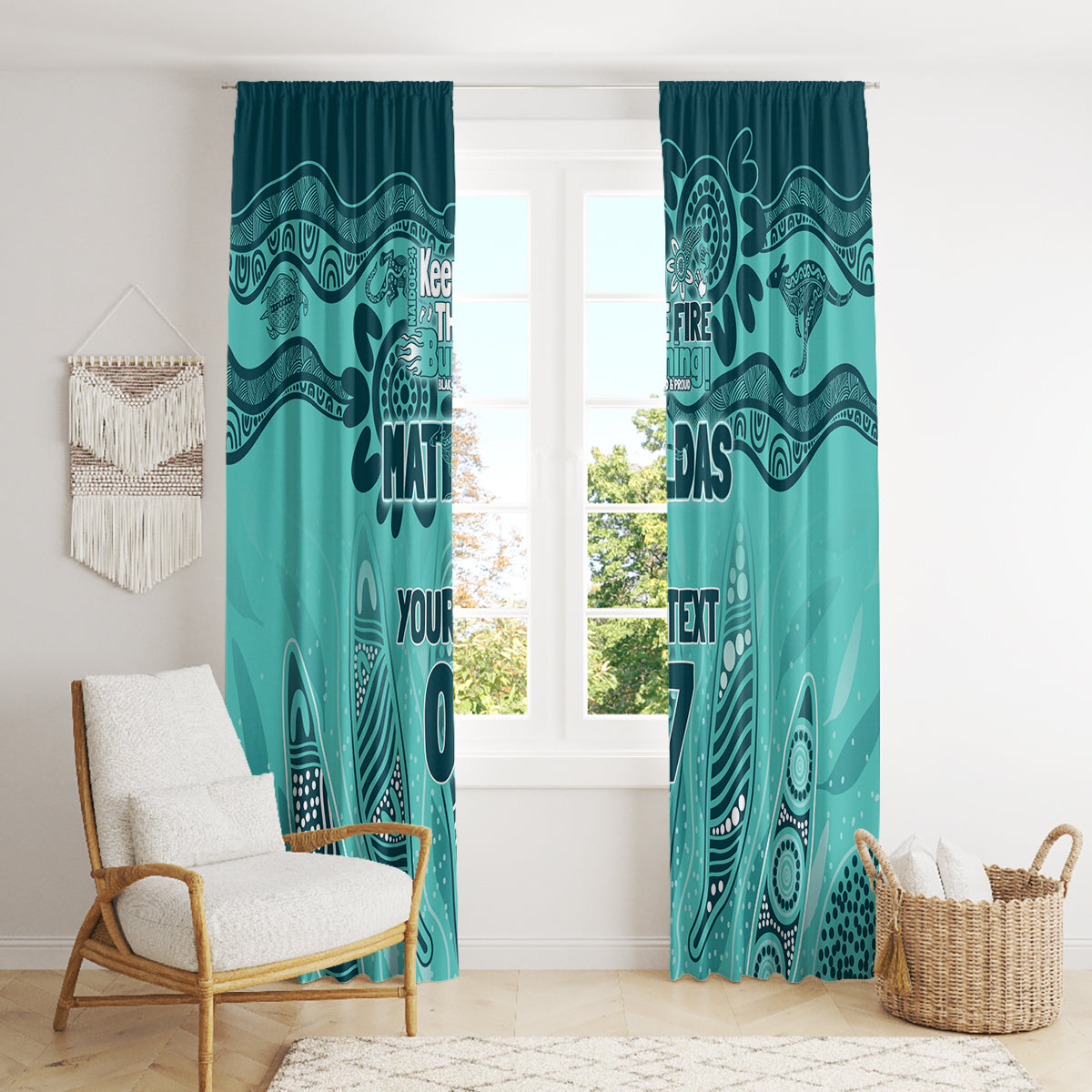 Australia Matildas Indigenous Window Curtain NAIDOC 2024 Turquoise Color