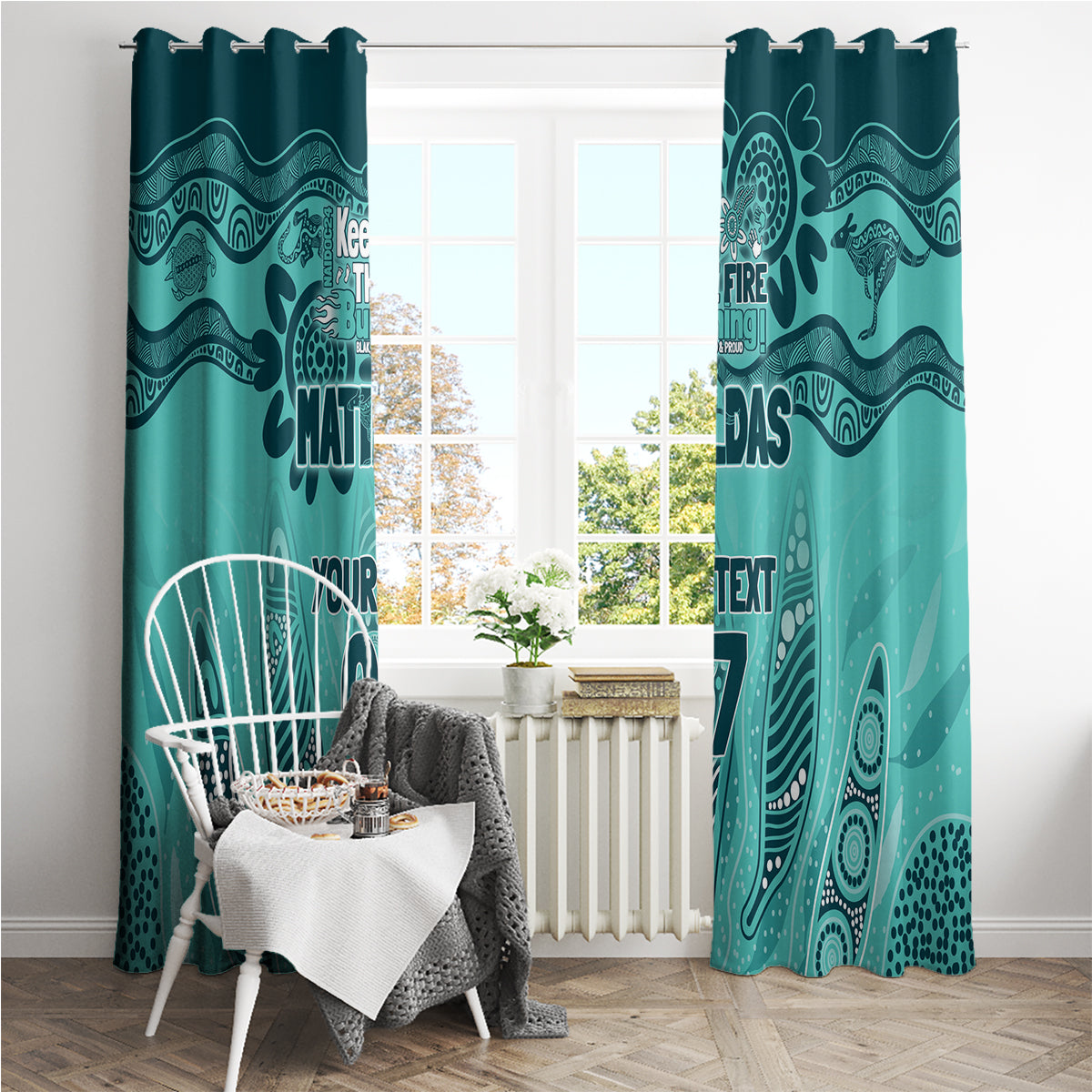 Australia Matildas Indigenous Window Curtain NAIDOC 2024 Turquoise Color