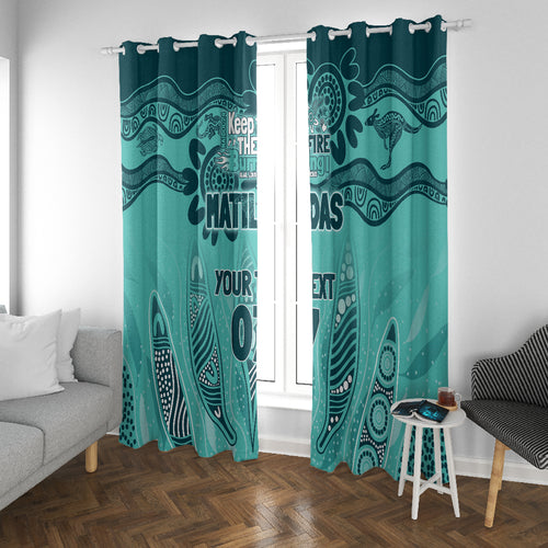 Australia Matildas Indigenous Window Curtain NAIDOC 2024 Turquoise Color