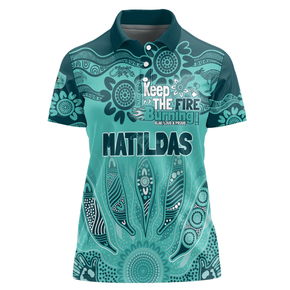 Australia Matildas Indigenous Women Polo Shirt NAIDOC 2024 Turquoise Color