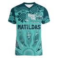 Australia Matildas Indigenous Women V-Neck T-Shirt NAIDOC 2024 Turquoise Color