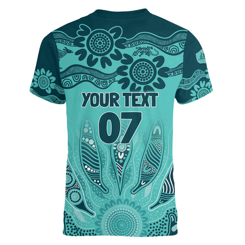 Australia Matildas Indigenous Women V-Neck T-Shirt NAIDOC 2024 Turquoise Color