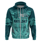 Australia Matildas Indigenous Zip Hoodie NAIDOC 2024 Turquoise Color