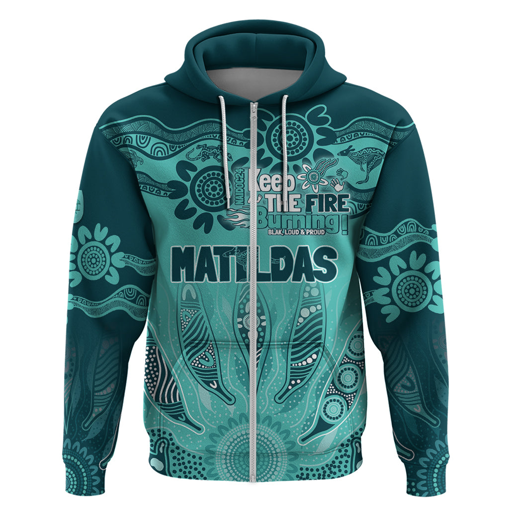 Australia Matildas Indigenous Zip Hoodie NAIDOC 2024 Turquoise Color
