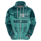 Australia Matildas Indigenous Zip Hoodie NAIDOC 2024 Turquoise Color