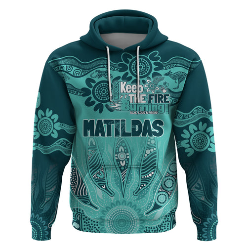 Australia Matildas Indigenous Zip Hoodie NAIDOC 2024 Turquoise Color