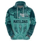 Australia Matildas Indigenous Zip Hoodie NAIDOC 2024 Turquoise Color