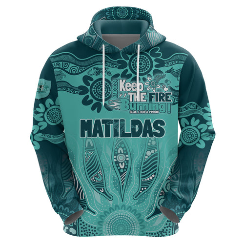 Australia Matildas Indigenous Zip Hoodie NAIDOC 2024 Turquoise Color