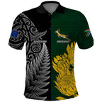 Personalised New Zealand Mix South Africa Rugby Polo Shirt Protea Vs. Silver Ferns LT7