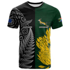 Personalised New Zealand Mix South Africa Rugby T Shirt Protea Vs. Silver Ferns LT7
