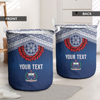 Manu Samoa Rugby Custom Navy Blue Laundry Basket ʻIe Toga Pattern With Red Ula fala