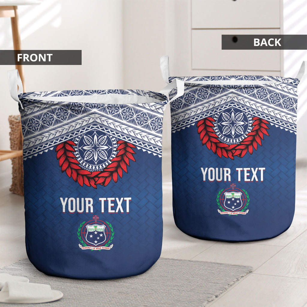 Manu Samoa Rugby Custom Navy Blue Laundry Basket ʻIe Toga Pattern With Red Ula fala