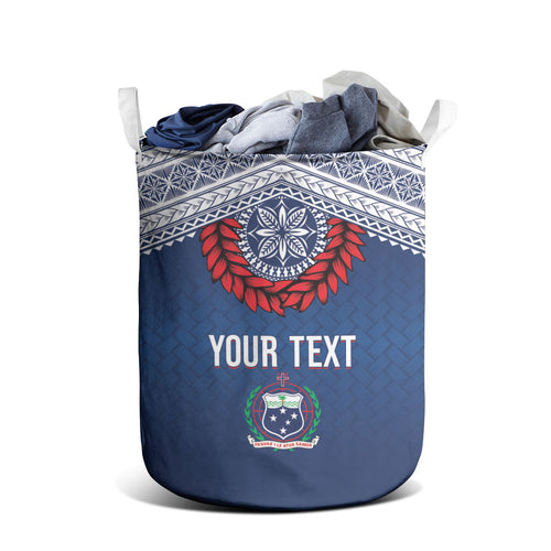Manu Samoa Rugby Custom Navy Blue Laundry Basket ʻIe Toga Pattern With Red Ula fala
