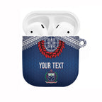 Manu Samoa Rugby Custom Navy Blue AirPods Case ʻIe Toga Pattern With Red Ula fala