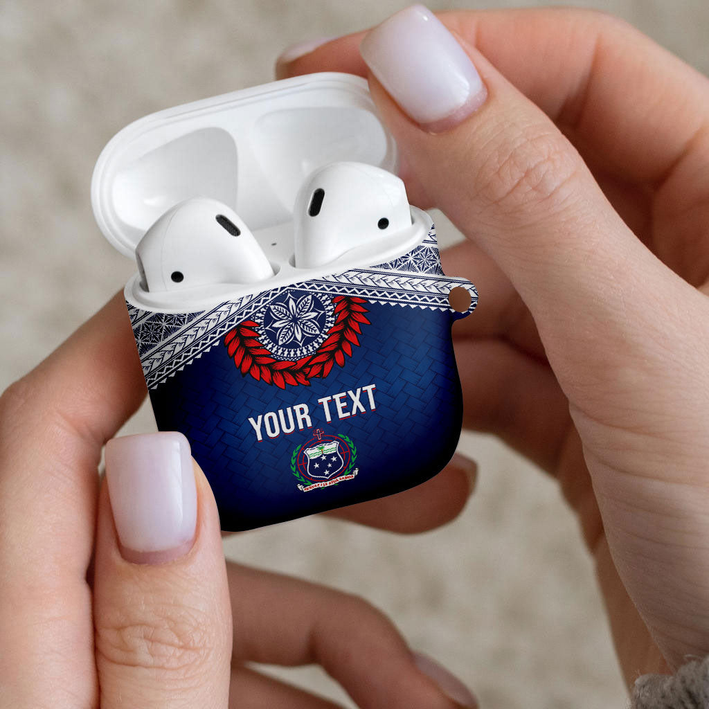 Manu Samoa Rugby Custom Navy Blue AirPods Case ʻIe Toga Pattern With Red Ula fala