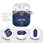 Manu Samoa Rugby Custom Navy Blue AirPods Case ʻIe Toga Pattern With Red Ula fala