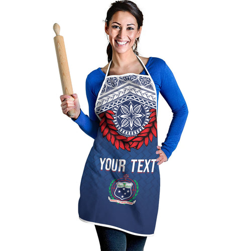 Manu Samoa Rugby Custom Navy Blue Apron ʻIe Toga Pattern With Red Ula fala