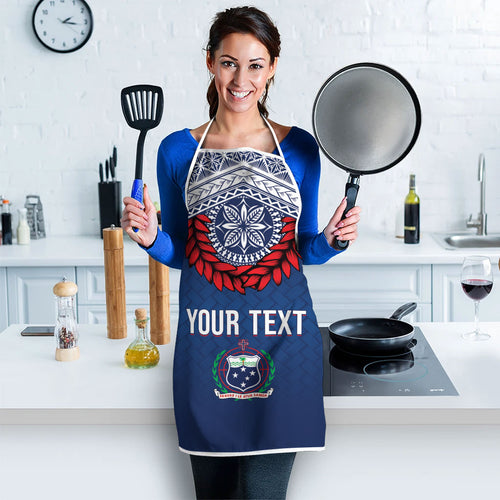 Manu Samoa Rugby Custom Navy Blue Apron ʻIe Toga Pattern With Red Ula fala