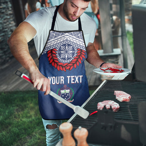 Manu Samoa Rugby Custom Navy Blue Apron ʻIe Toga Pattern With Red Ula fala