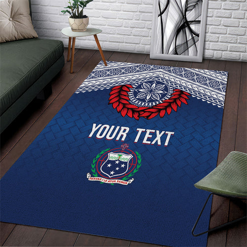 Manu Samoa Rugby Custom Navy Blue Area Rug ʻIe Toga Pattern With Red Ula fala