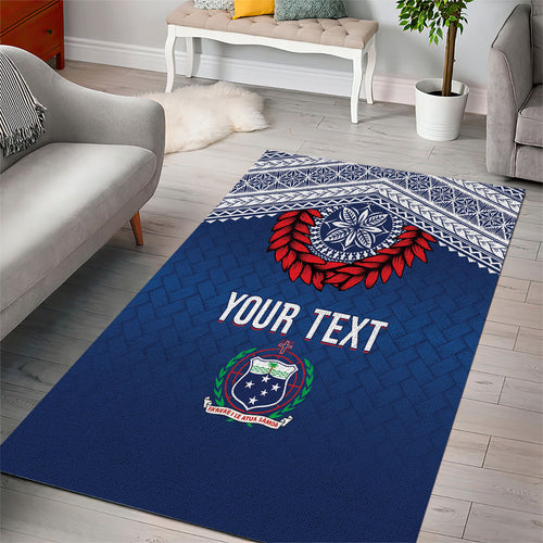 Manu Samoa Rugby Custom Navy Blue Area Rug ʻIe Toga Pattern With Red Ula fala