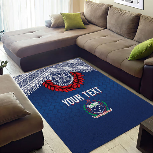 Manu Samoa Rugby Custom Navy Blue Area Rug ʻIe Toga Pattern With Red Ula fala