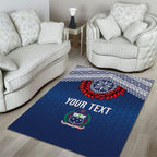 Manu Samoa Rugby Custom Navy Blue Area Rug ʻIe Toga Pattern With Red Ula fala