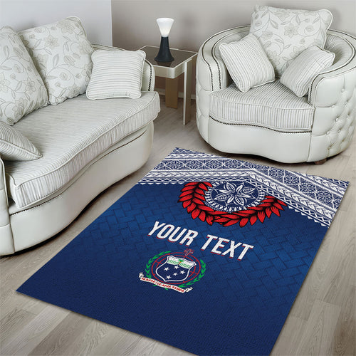 Manu Samoa Rugby Custom Navy Blue Area Rug ʻIe Toga Pattern With Red Ula fala