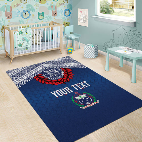 Manu Samoa Rugby Custom Navy Blue Area Rug ʻIe Toga Pattern With Red Ula fala