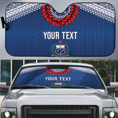 Manu Samoa Rugby Custom Navy Blue Auto Sun Shade ʻIe Toga Pattern With Red Ula fala