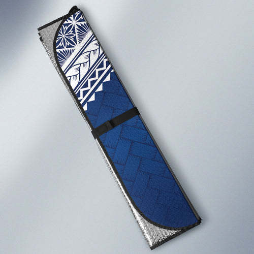 Manu Samoa Rugby Custom Navy Blue Auto Sun Shade ʻIe Toga Pattern With Red Ula fala