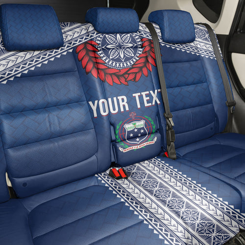 Manu Samoa Rugby Custom Navy Blue Back Car Seat Cover ʻIe Toga Pattern With Red Ula fala