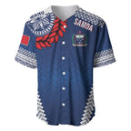 Manu Samoa Rugby Custom Navy Blue Baseball Jersey ʻIe Toga Pattern With Red Ula fala
