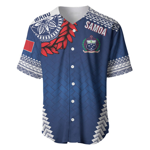 Manu Samoa Rugby Custom Navy Blue Baseball Jersey ʻIe Toga Pattern With Red Ula fala