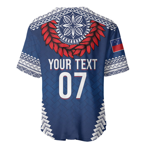 Manu Samoa Rugby Custom Navy Blue Baseball Jersey ʻIe Toga Pattern With Red Ula fala