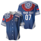 Manu Samoa Rugby Custom Navy Blue Baseball Jersey ʻIe Toga Pattern With Red Ula fala
