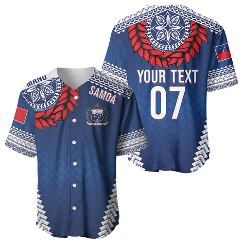 Manu Samoa Rugby Custom Navy Blue Baseball Jersey ʻIe Toga Pattern With Red Ula fala
