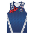Manu Samoa Rugby Custom Navy Blue Basketball Jersey ʻIe Toga Pattern With Red Ula fala